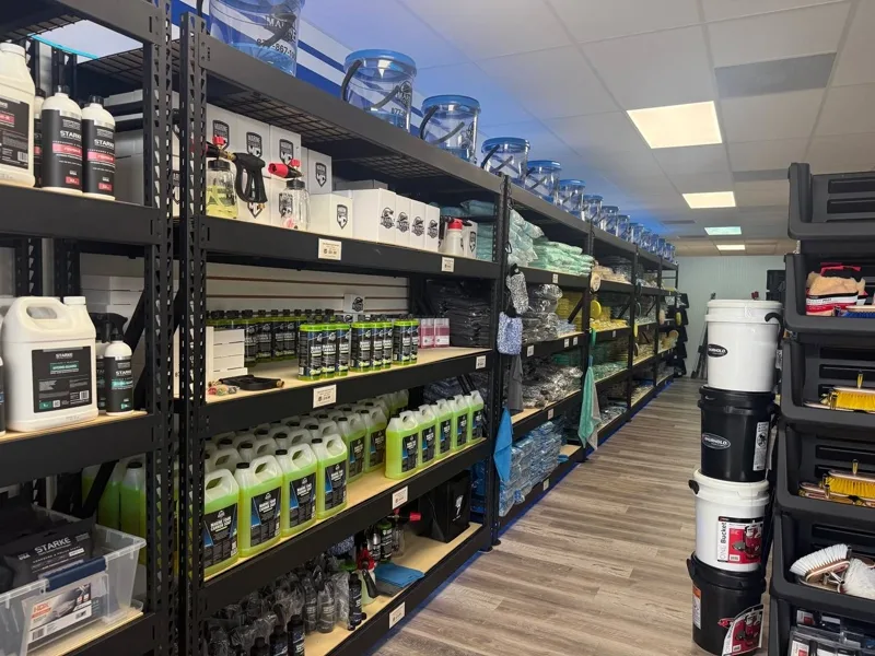 Shelves of marine detailing compounds, waxes and soaps